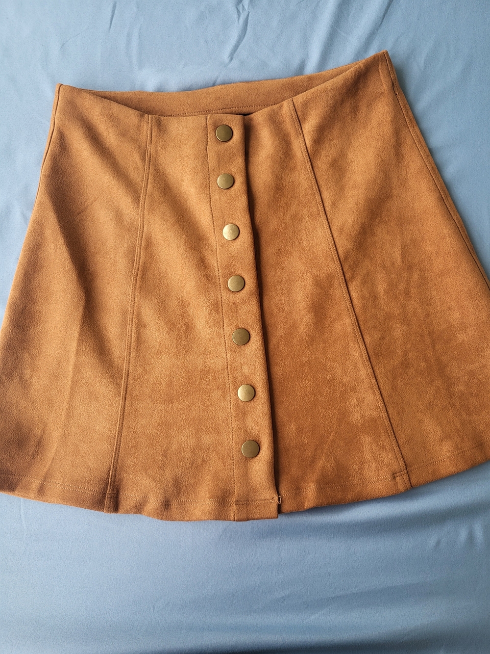 Wishlist Tan Faux Suede Button-Front Skater Skirt